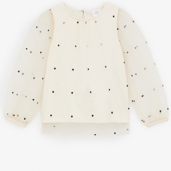 Zara Kids Girls Soft Cream Polka Dot Organza Blouse Size 11-12 Months - Picture 1 of 8